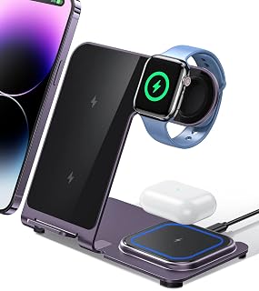 Intoval Charging Station for Apple iPhone/Watch/Airpods, 3 in 1 Wireless Charger for iPhone 14/13/12/11/XS/XR/XS/X/8, iWatch 8/Ultra/7/6/SE/5/4/3/2, Airpods Pro2/Pro1/3/2/1 (Y9,Purple)