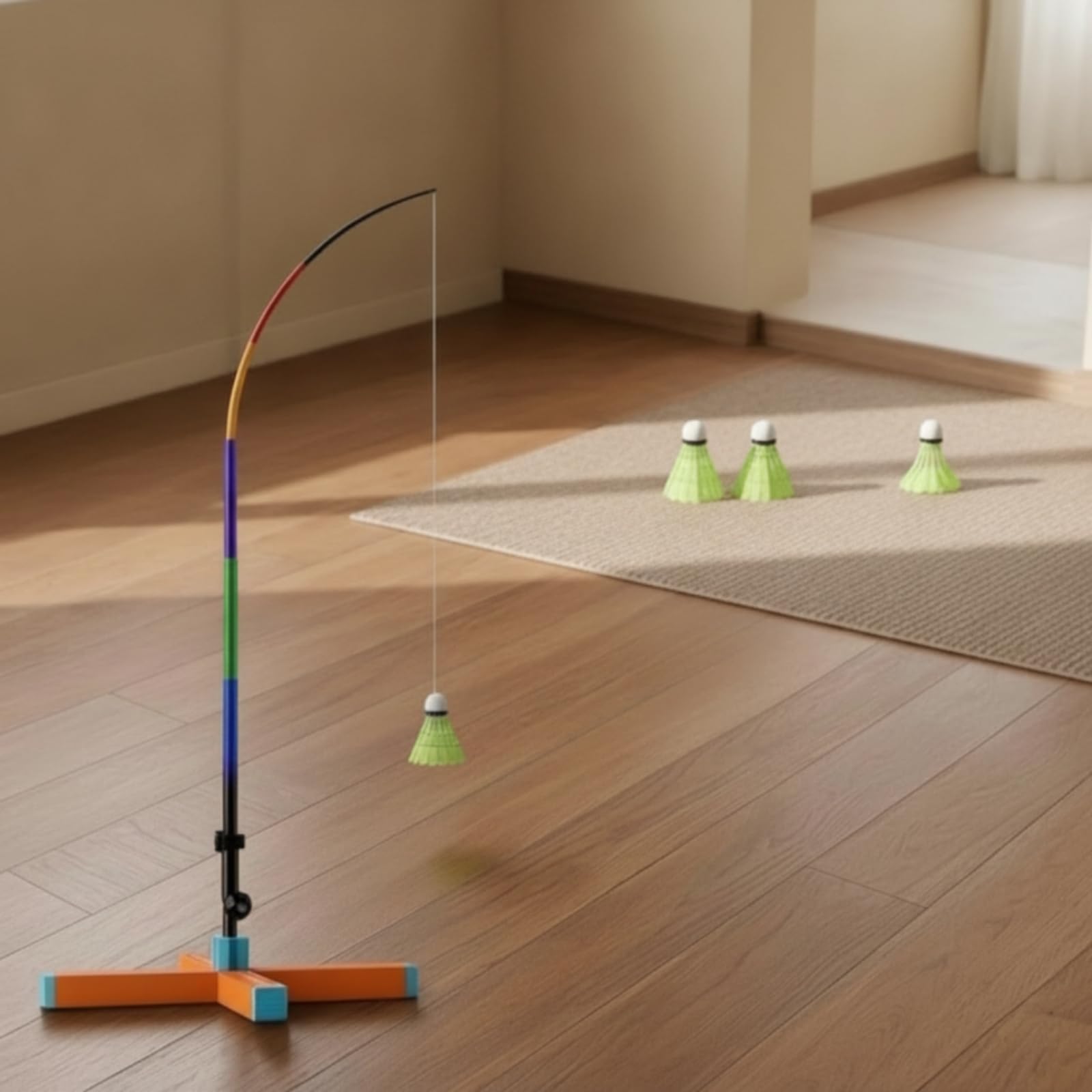 Dispositivo volución Bádminton Ajustable Entrenador Bádminton con Varilla Elástica Curva para Inrior