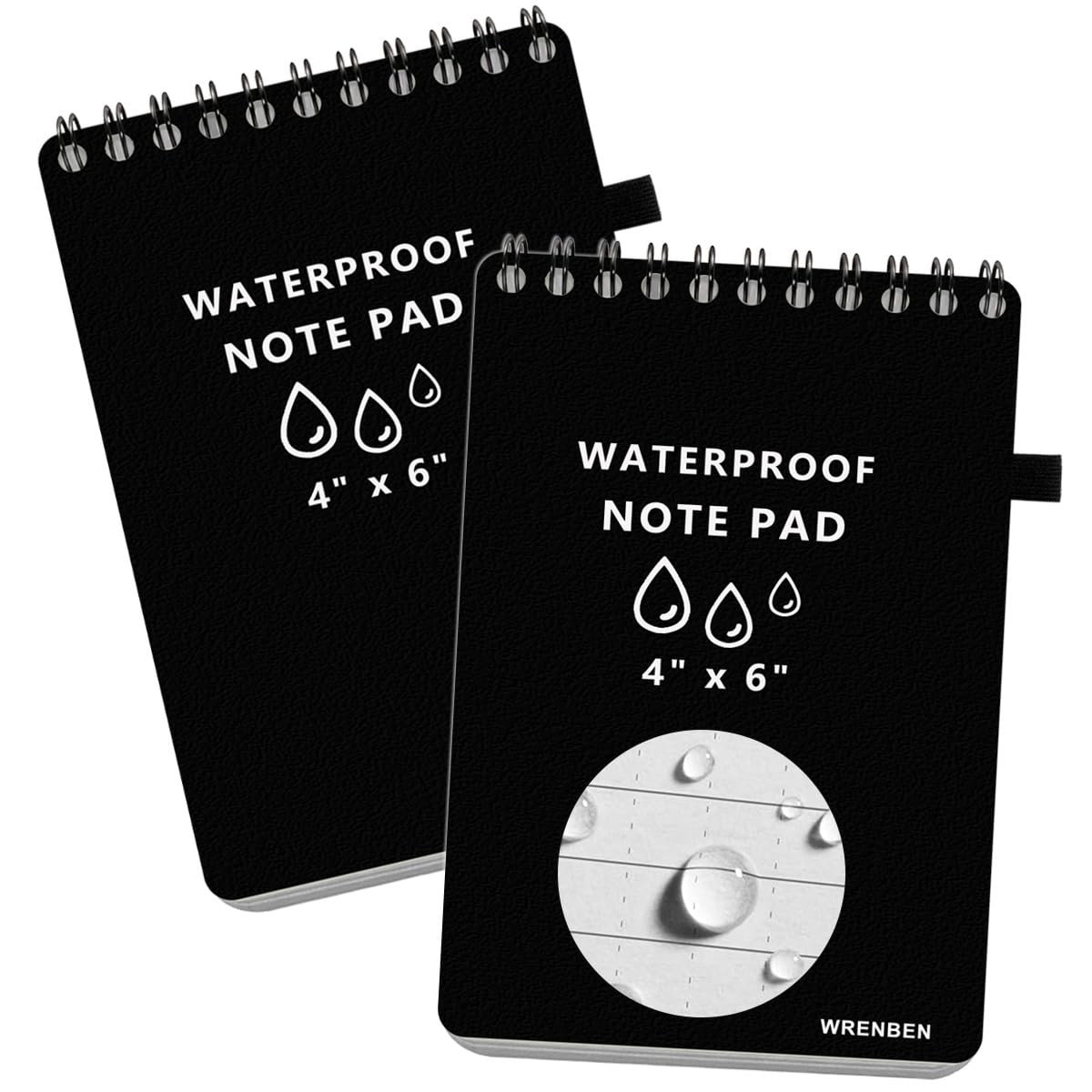 WRENBEN 2PCS Weatherproof Top Spiral Notepads 4" x 6" Grid Pattern with Waterproof Paper and Hard Cover, All-Weather Graph Notebook A6 Steno Pads (