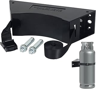Propane Tank Holder Propane Tank Mount Gas Cylinder Holder Durable ABS Gas Cylinder with Screws and Safety Chain Supported 4"-12",Supported 59inch ,for Cylinder Pack of 1(Black)