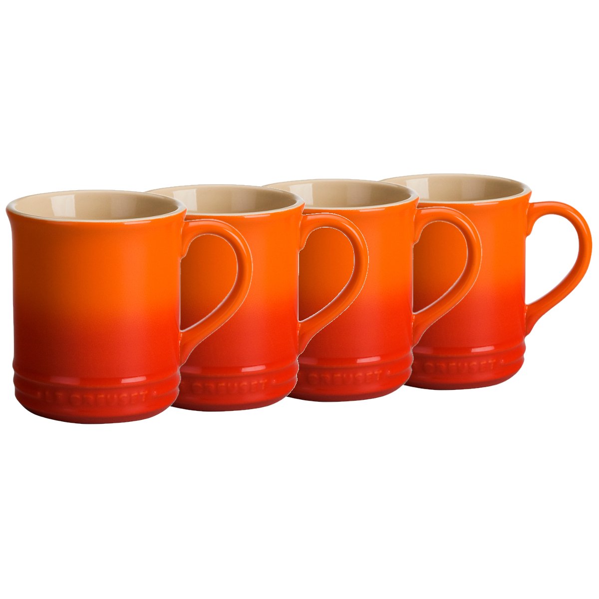 Le Creuset Stoneware Vancouver Mug, Set of 4, 14 oz. each, Flame