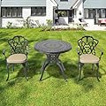 LOPOO 3-Piece Set of Cast Aluminum Patio Furniture with Cushions, Ergonomic Design for Relaxation, Includes Table and Two Chairs, Black