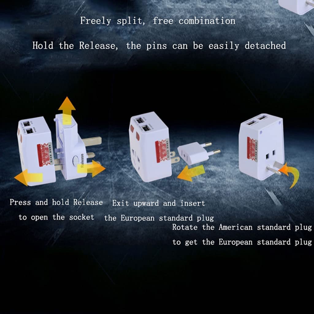 Adaptador de Viaje Universal con 2 Puertos USB Adaptador de Corriente Internacional ultracompacto con conexión a Tierra Segura para teléfonos móviles y portátiles