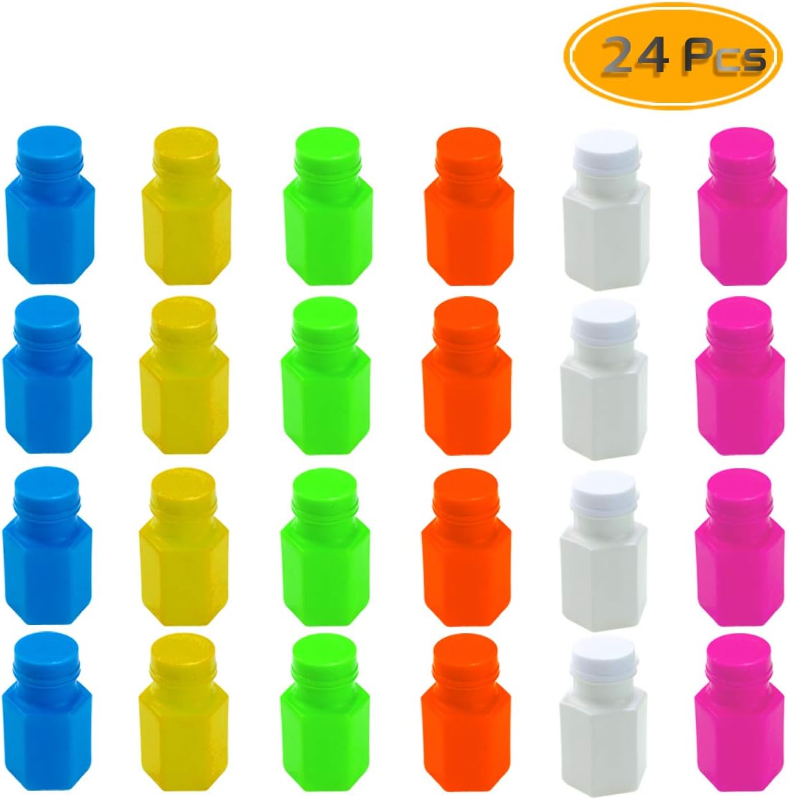 Amersumer 24PCS Mini Neon Party Bubbles With No Soapy Water, Mini Hexagon Bubble Bottles 2 Inches Neon Colors With Wand For Kids Party Favors Bag Stuffers Wedding Bubbles Refill (With No Soapy Water)