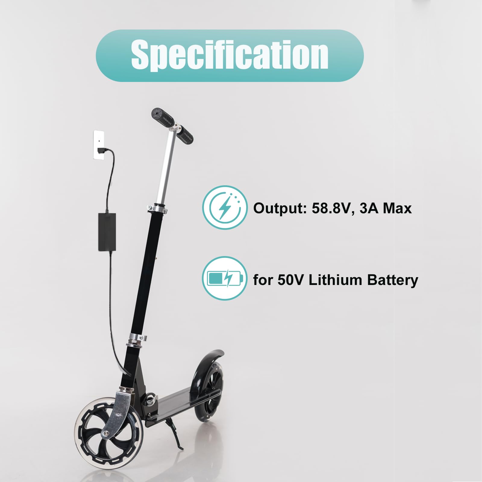 Chargeur rapide 58,8 V 3 A/2 A pour scooter électrique et vélo 5,5 mm, convient pour batterie au lithium 50 V 52 V 51,8 V 14S pour scooter Nanrobot D6 et plus 50 V 52 V