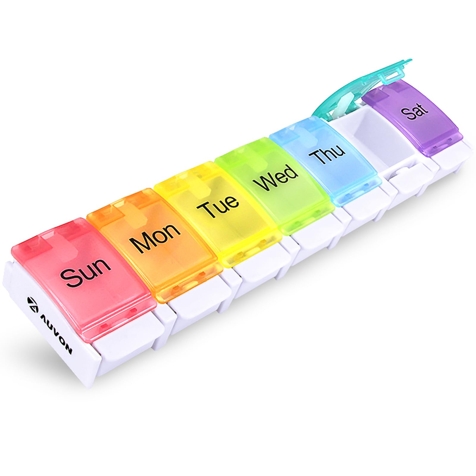 auvon weekly pill organizer arthritis friendly bpa free travel 7 day pill box case with spring open design and large compartment to hold vitamins cod liver oil supplements and medication