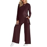 Women&apos;s Maternity Lounge Sets 2 Piece Outfits Long Sleeve Side Slit Shirts Casual Wide Leg Pants with Pockets