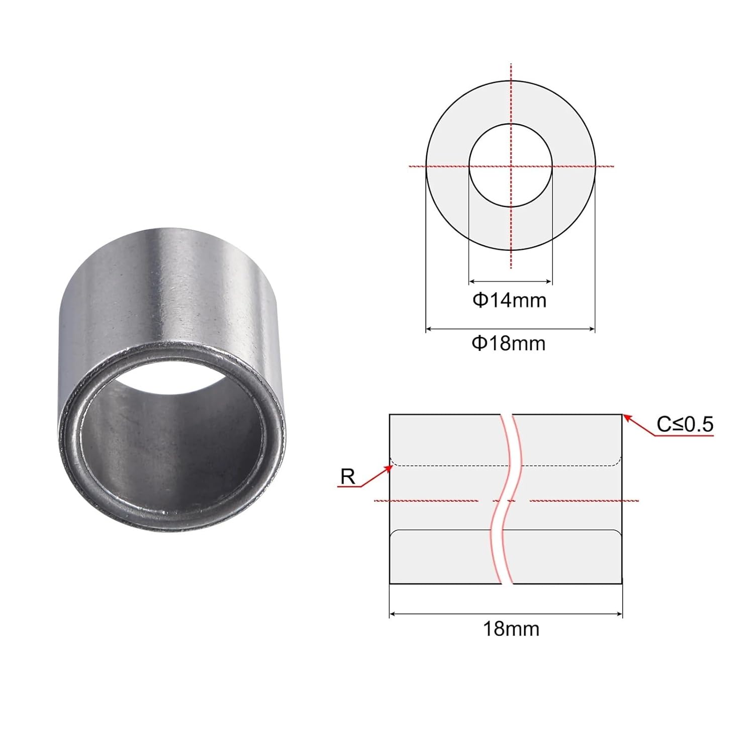 12pcs Sleeve Bearings 14mm Bore 18mm OD Length Sintered Iron Self-Lubricating Bushings