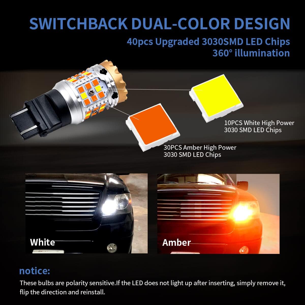 LASFIT 3157 LED Bulb Switchback 3057 4157 White Amber CANBUS Anti Hyper Flash LED Front Turn Signal Light Bulb Only for Standard Socket for 2004-2014 F-150 for 2011-2013 Toyota Highlander (Pack of 2)