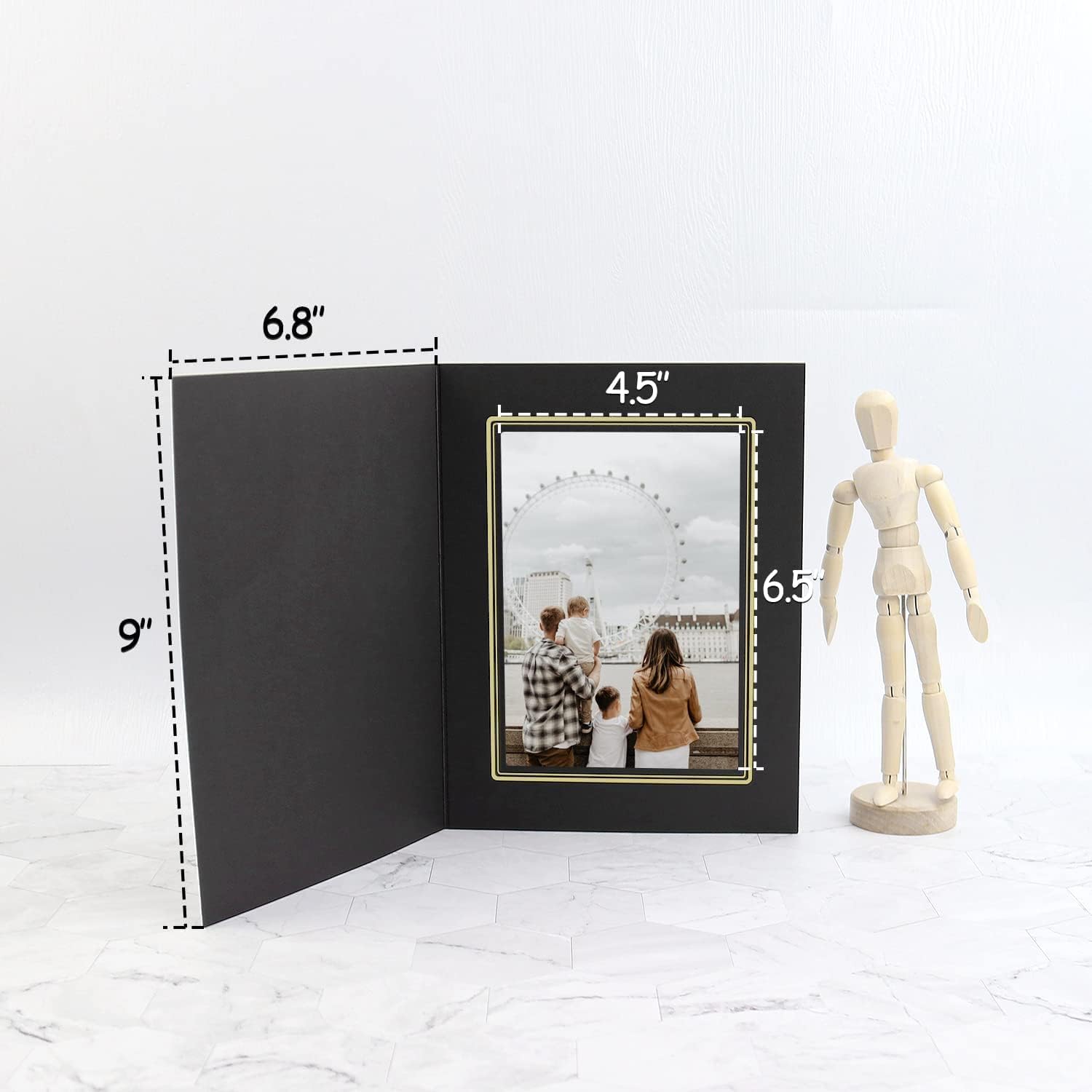 Golden State Art, Pack of 100, 5x7 Photo Folders, Cardboard Picture Frame, Paper Frame Cards, Greetings/Invitation Special Events: Graduation, Christmas (Black with Gold Lining)