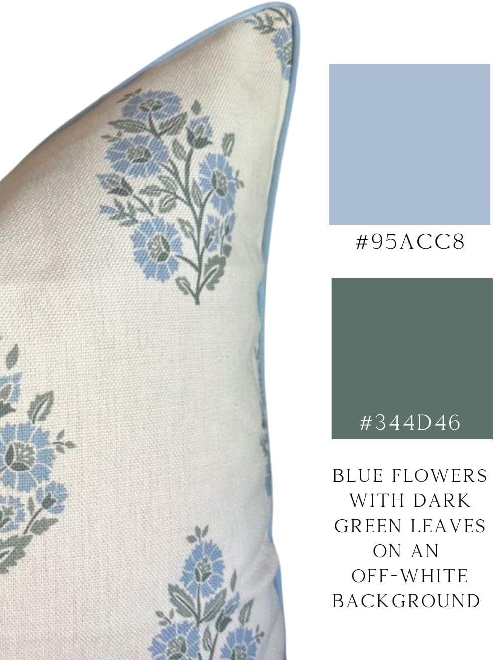 Jillien Harbor “The Camille” Decorative Pillow Cover – Blue & Whitel Floral Block Print Pillow Cover – Grandmillennial Home Decor, 24" x 24"