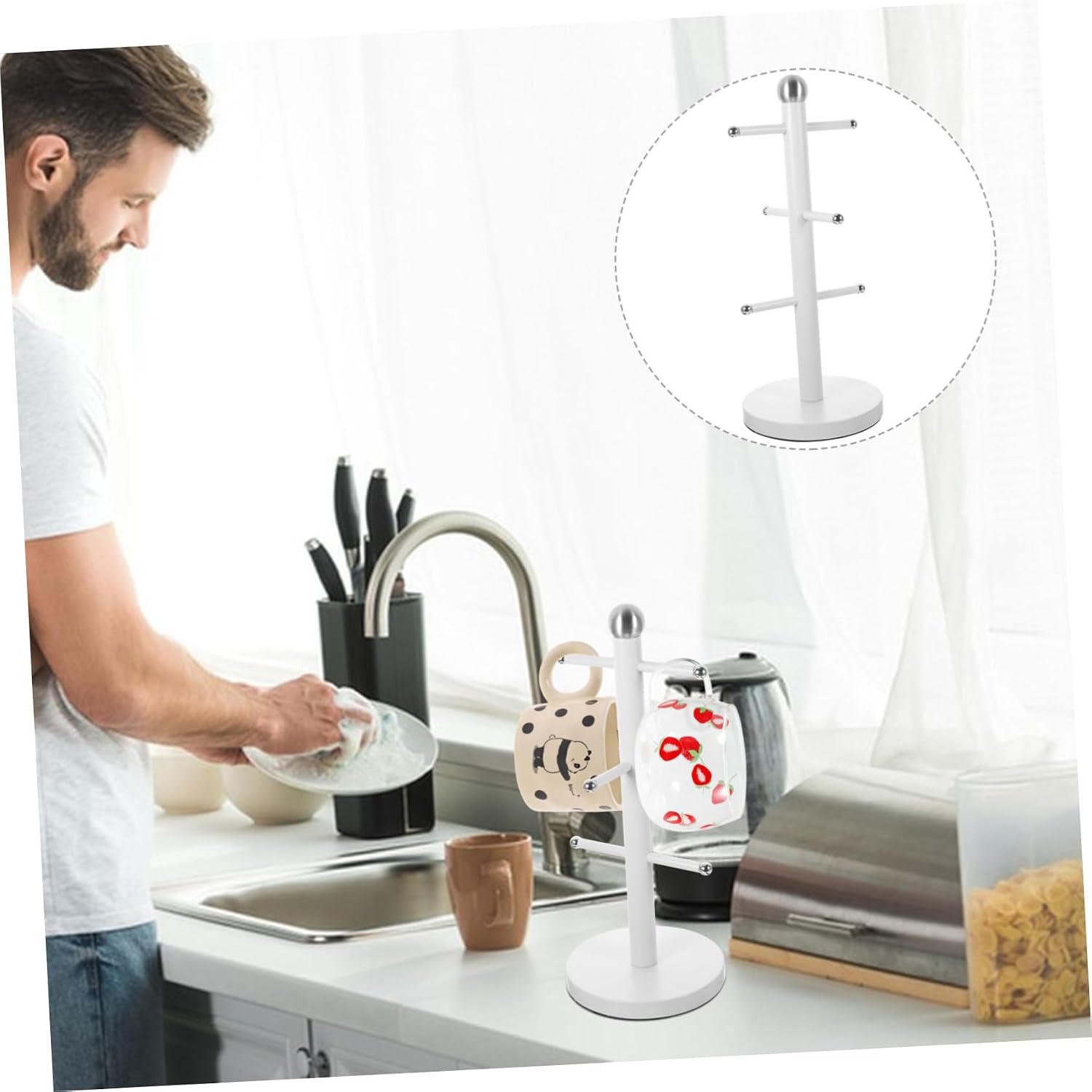 Iron Mug Tree Stand Metal Coffee Cup Holder for Kitchen Countertop Adjustable Storage Rack for Mugs and Tea Cups Space-Saving Organizer for Home