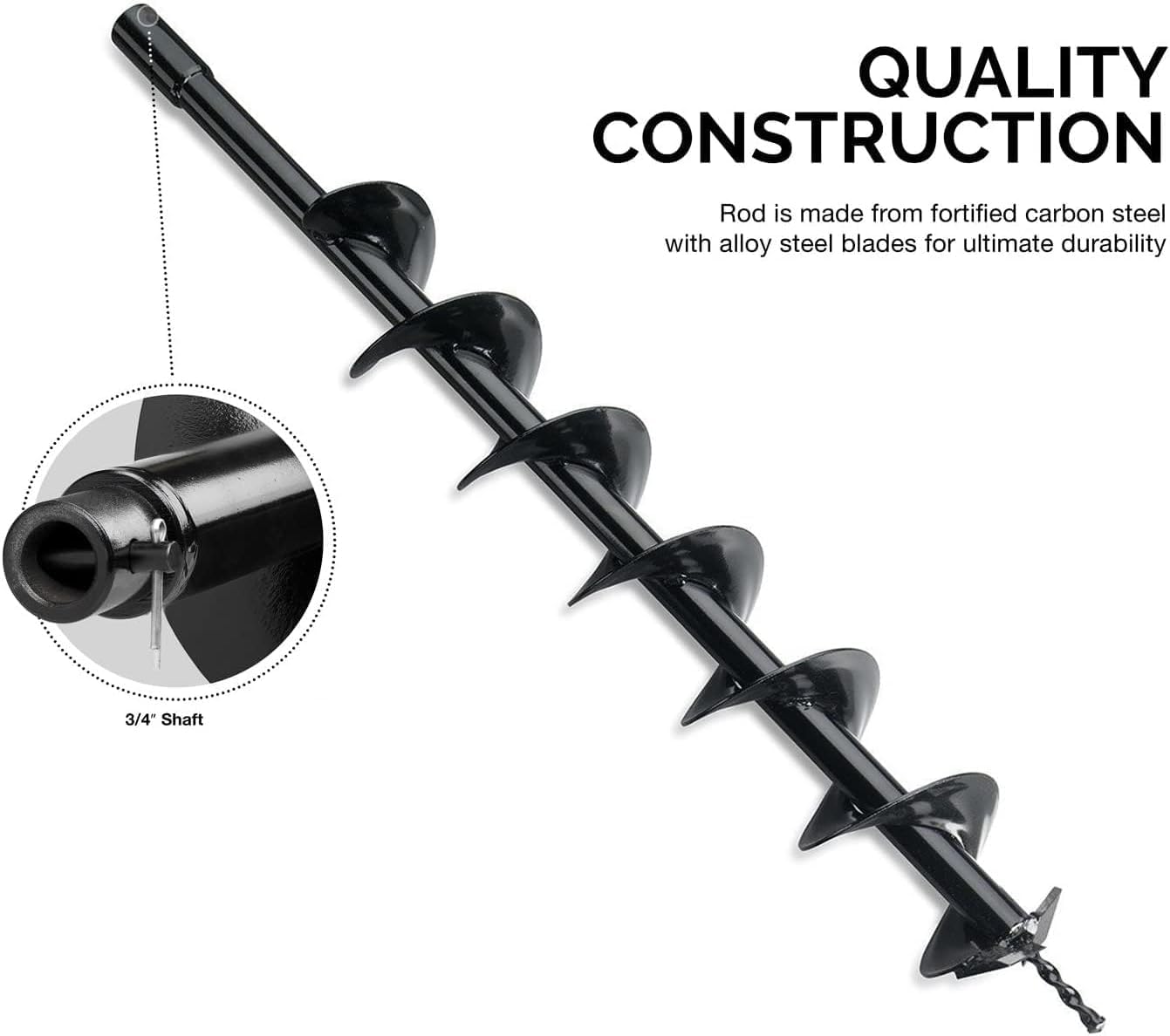HILTEX 10245 4” X 30” Steel Auger Bit, 3/4” Shaft, Bulb Auger, Garden Auger Bit for Planting Trees and Bedding, Seedlings, Ice Fishing, Large Soil Auger for Fencing Projects, Hole Auger