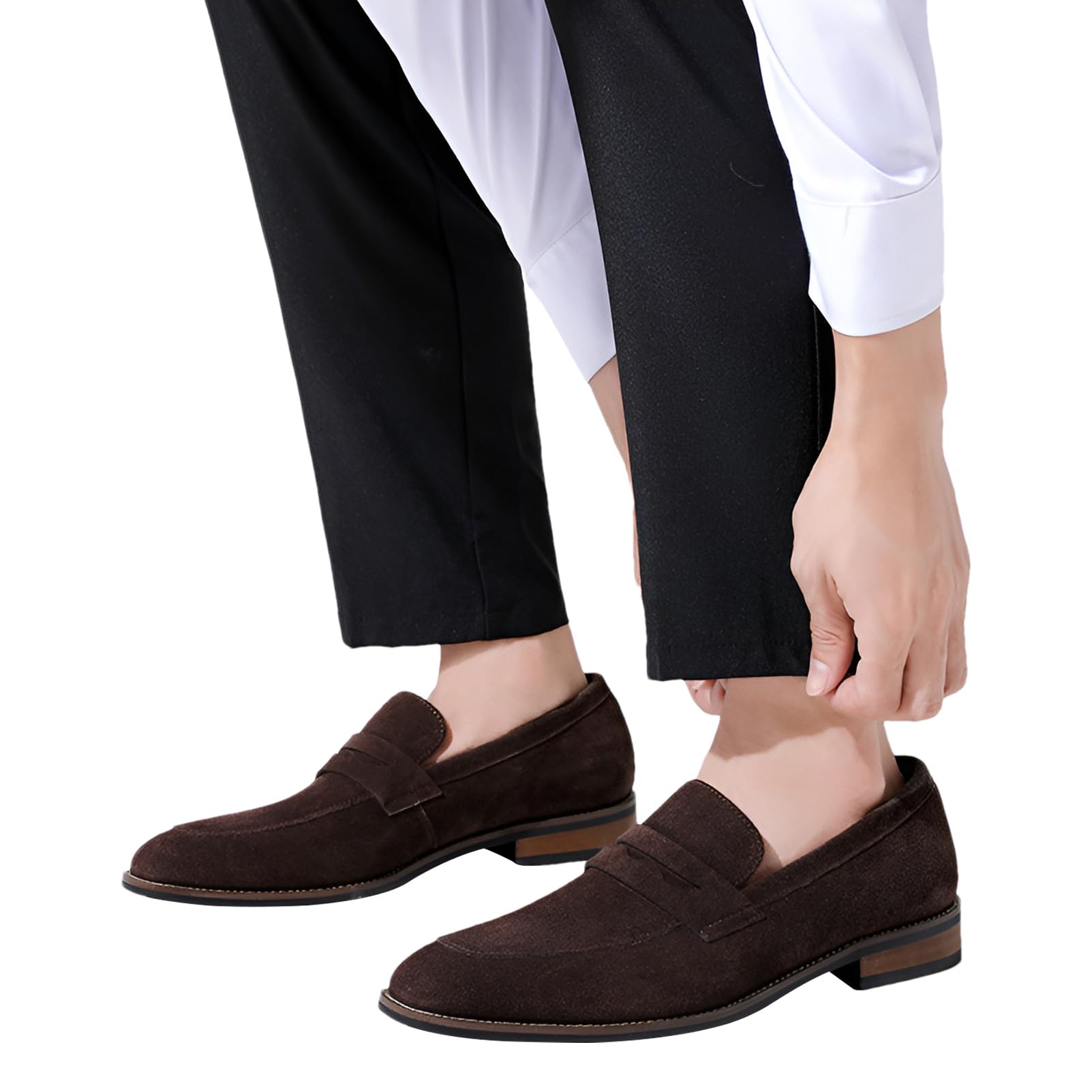 ANUFER Hommes Véritable Cuir en Daim Penny Mocassins Beau Slip-on Formel Chaussures Habillées