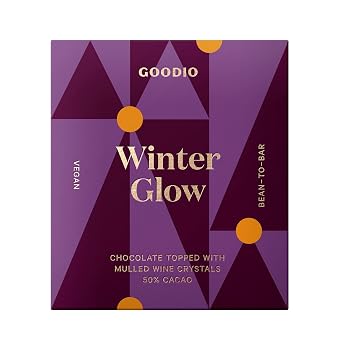 Goodio Winter Glow Dark Chocolate Bar 50% Cacao, 1.7 oz | Dairy-free, gluten-free, soy-free, crafted in Finland