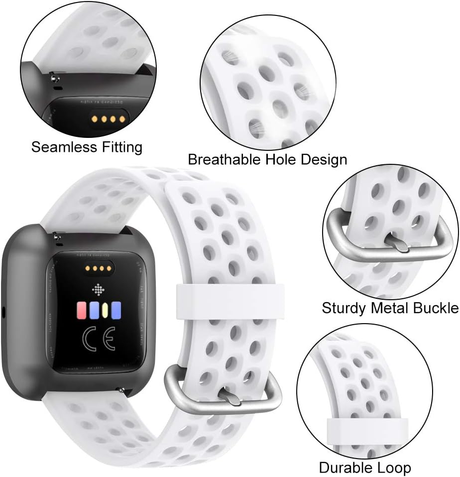 NANW 3-Pack Sport Bands Compatible with Fitbit Versa 2/Versa Lite/Versa for Women Men, Soft Waterproof Silicone Strap Replacement Wristband with Air Holes for Versa 2 Smartwatch