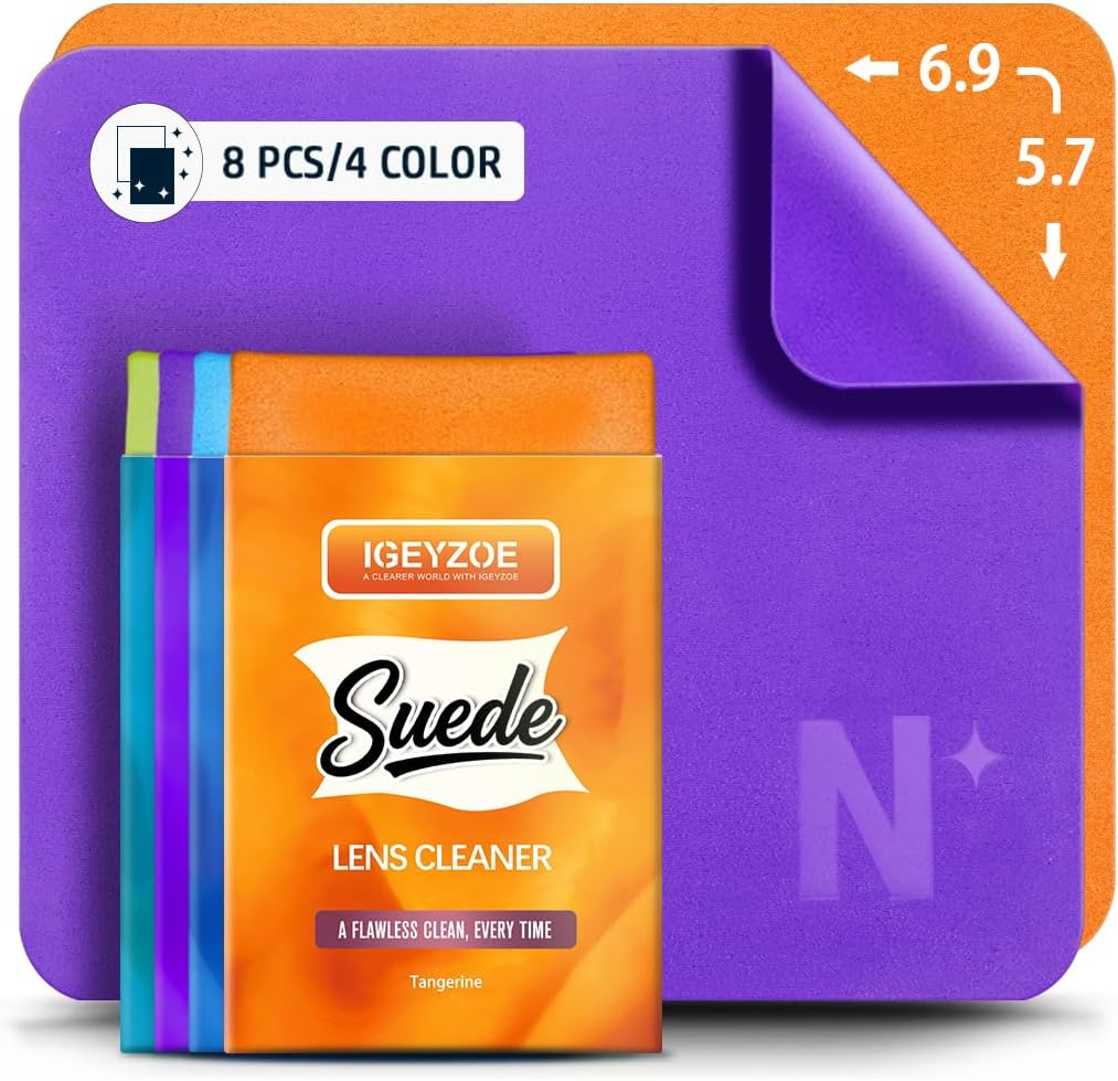 8-Pack Microfiber Lens Cleaning Cloths Eyeglass Lens Cleaner Glasses Cleaning Cloths Eyeglasses, Camera Lens, VR/AR Headset, and Screen Cleaning (4 Colors)