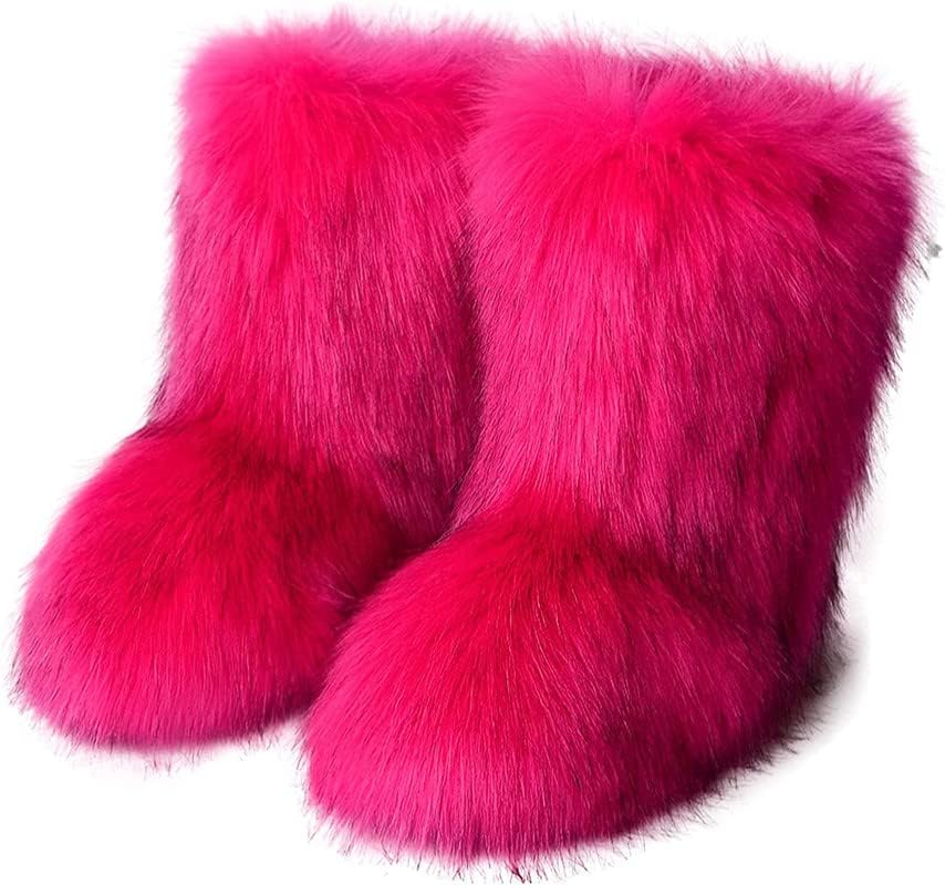 ChicWind Women's Faux Fur Boots Warm Winter Outdoor Flat Shoes Halloween Party Costume