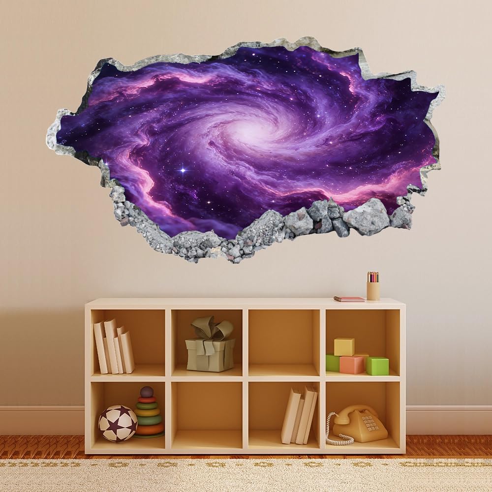 3D Wandtattoo Wanddurchbruch, Wirbeluniversum Durchbruch Wandaufkleber für Kinderzimmer, sticker für Wohnzimmer, Lila Wandsticker, Wandbild Junge Mädchen Schlafzimmer