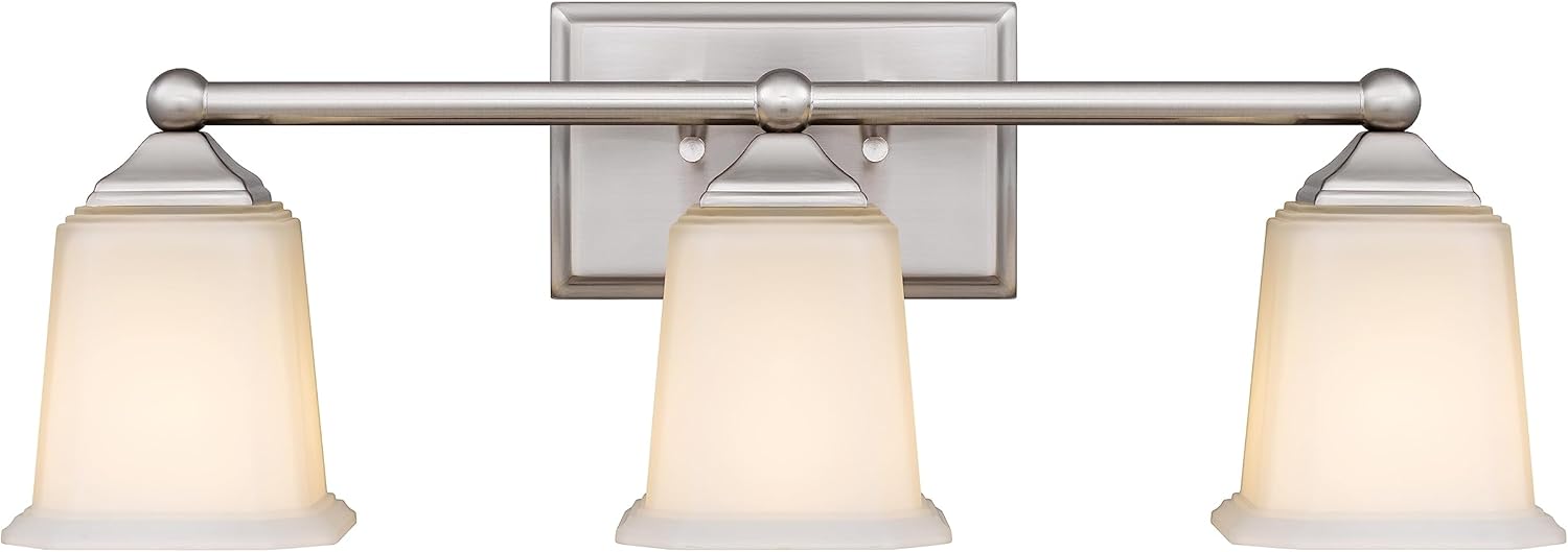 Nox Vintage 3-Light Vanity Light Modern Wall Sconce Lighting Brushed Nickel with White Glass Shade for Bathroom, Hallway, Entryway, Kitchen, Mirror, Laundry Room