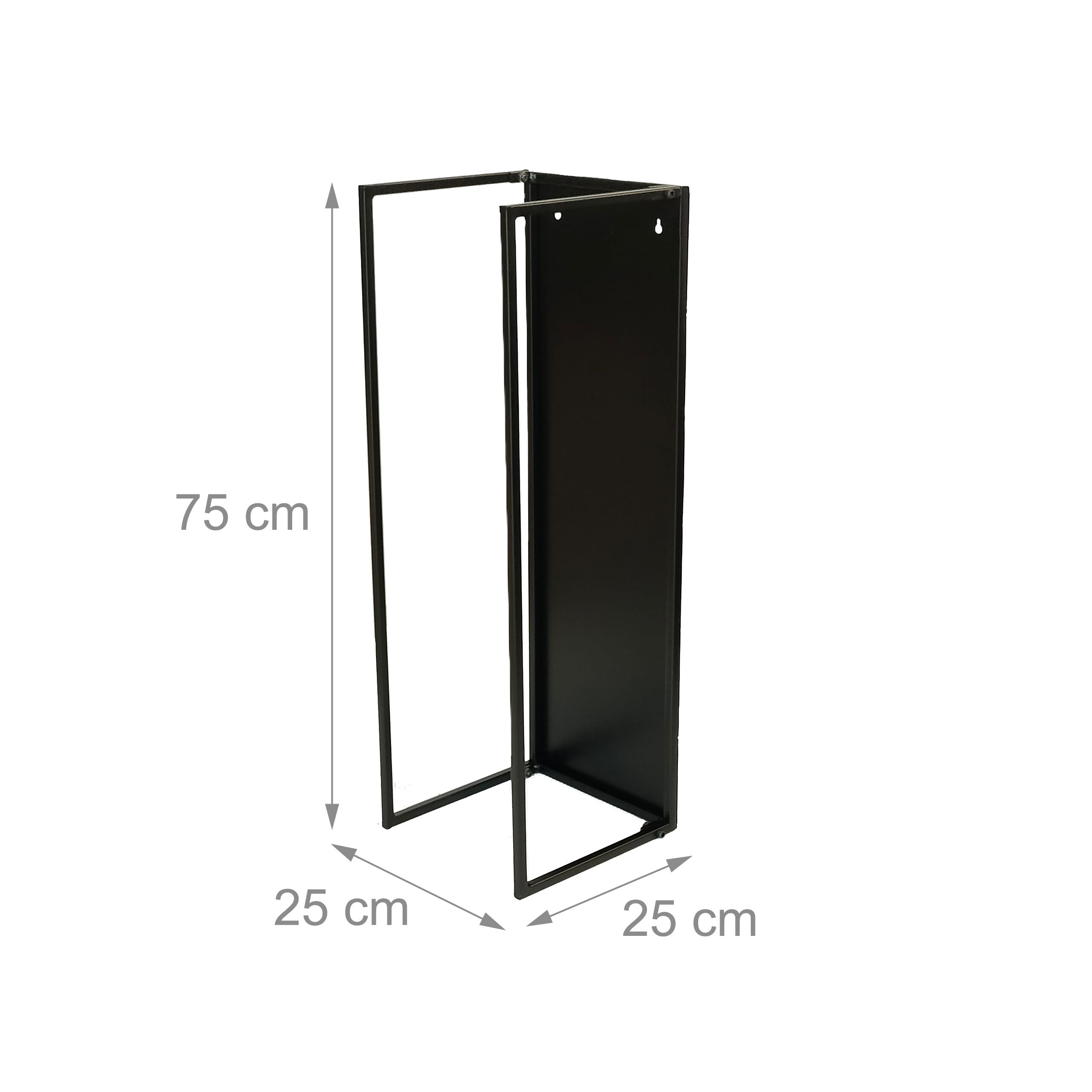 Estante para leña Relaxdays, Montaje en Pared, HBT: 75 x 25 x 25 cm, Pintado al Horno, Hierro, Negro
