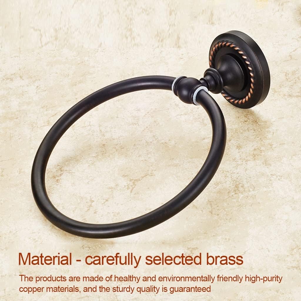 LSLYTQ American Towel Ring, Black Full Copper Round Towel Rack, Round Hand Towel Holder Wall Mount