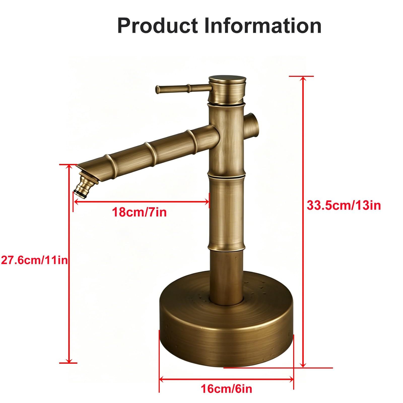 Fuente Jardin Exterior en Cobre, Grifo Jardin de Heladas con Altura Ajustable y Mangueras de Suministro de Agua Fría y Caliente Para Uso en Exteriores