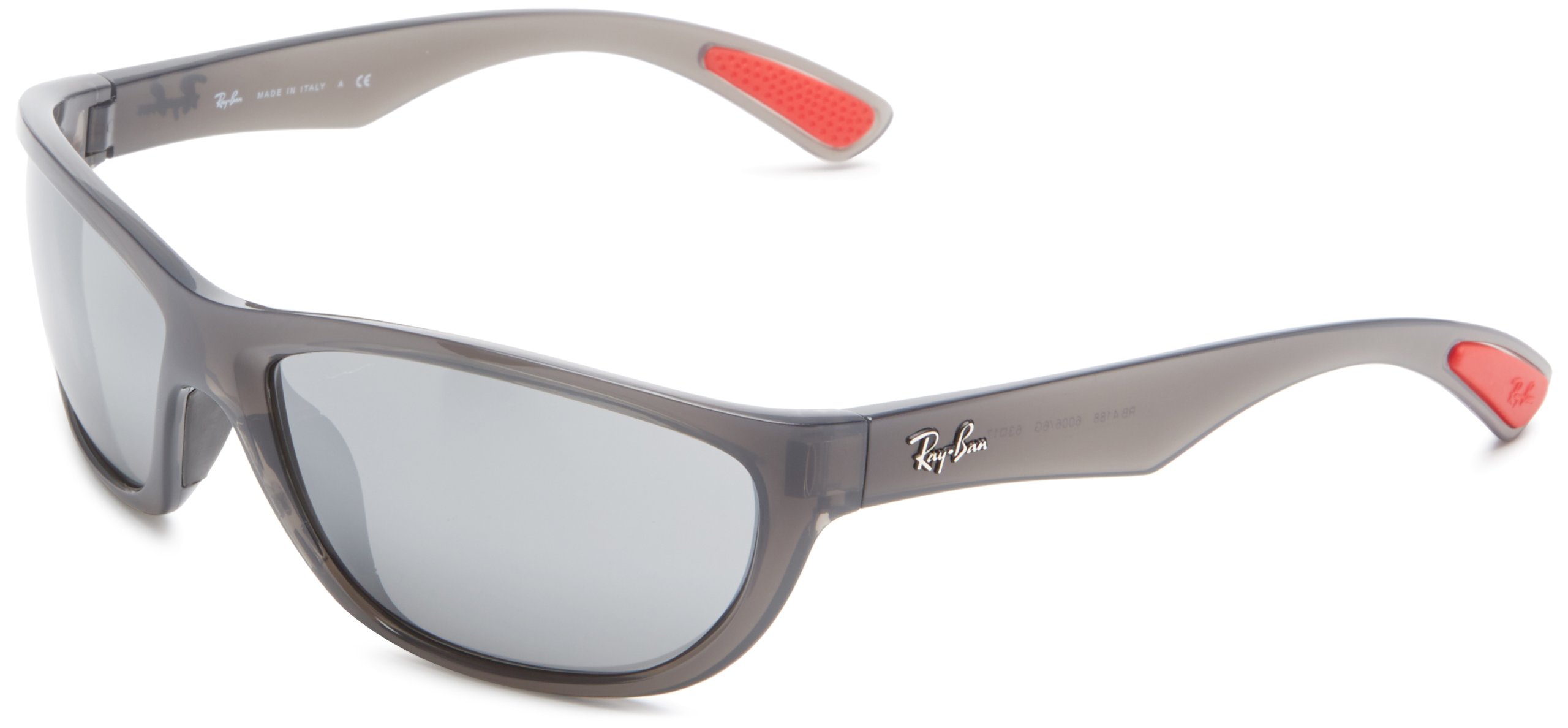 Ray-Ban RB4188 Wrap Sunglasses, Shiny Grey, 63 mm