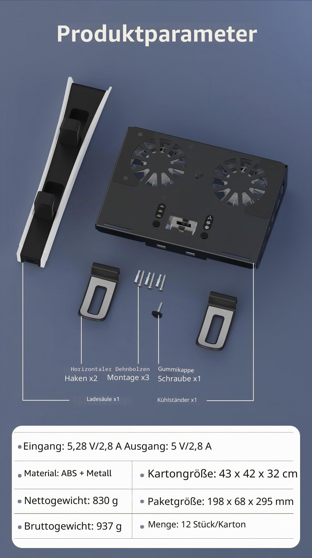 Wandhalterung für PS5/PS5 Slim/PS5 Pro, mit 3 stufig Lüfter und PS5 Controller Ladestation, und Controller-Ladegerät für PS5, Ständer für PlayStation 5 Zubehör