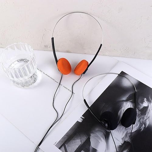 Miniatura 7 de Auriculares retro en la oreja, auriculares estéreo con cable, auriculares Walkman, auriculares portátiles ligeros con diadema ajustable (naranja)