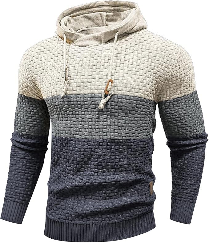 Zaitun Mens Hooded Sweatshirt Long Sleeve Knitted Pullover Sweater