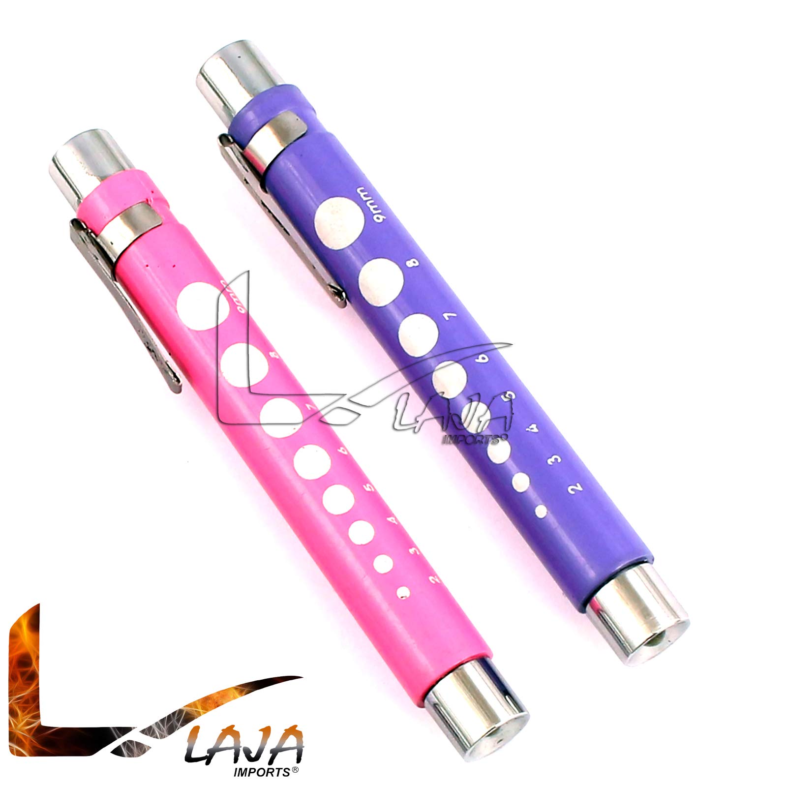 LAJA Imports (2 Pcs) Reusable Led Penlight with Pupil Gauge for Nurses Doctors with Pocket Clip