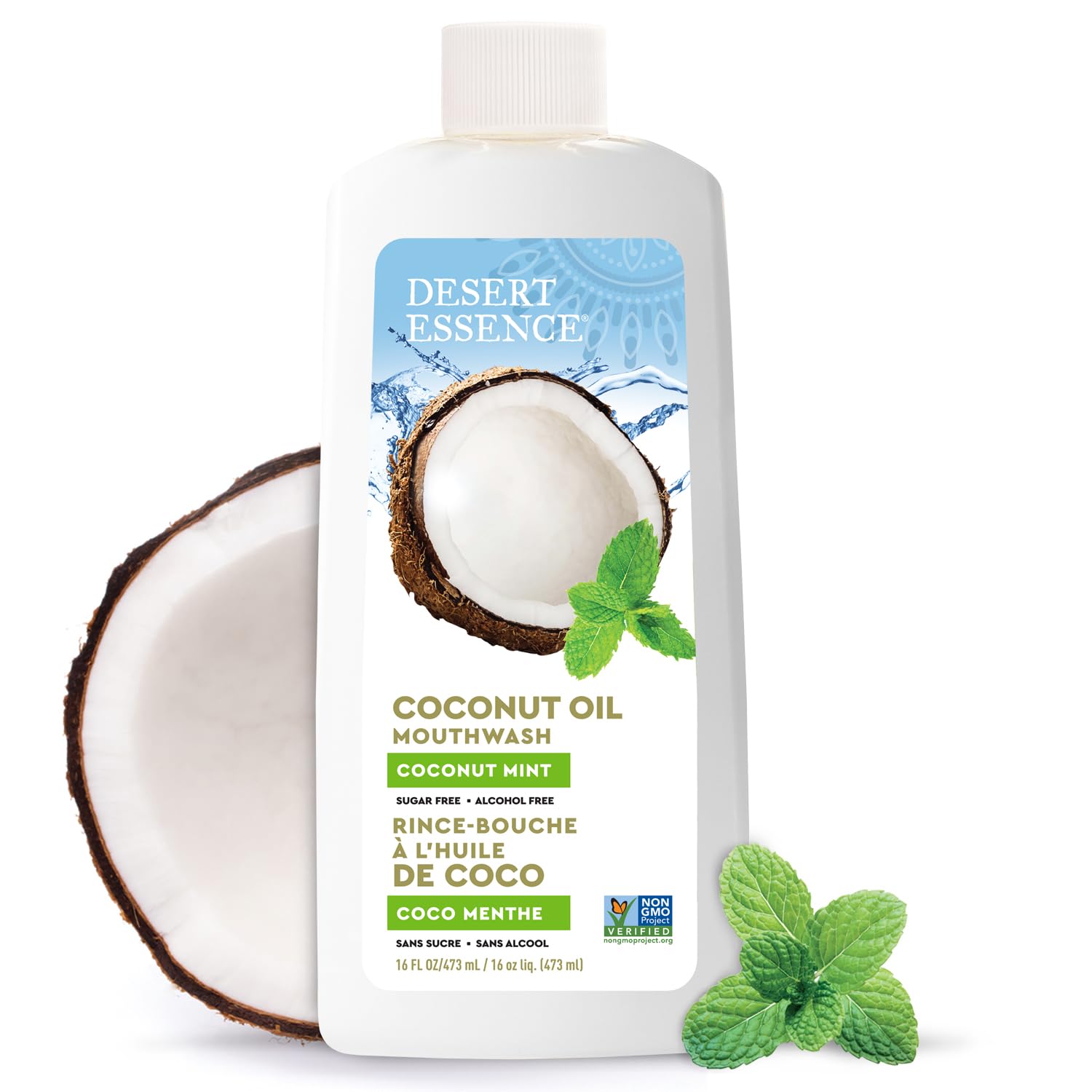 Desert Essence Coconut Oil Mouthwash- Alcohol & Sugar-Free - Coconut Oil & Tea Tree Oil Mouthwash for Adults & Kids 6+ - Promotes Gum Health, Fresh Breath, Soothing
