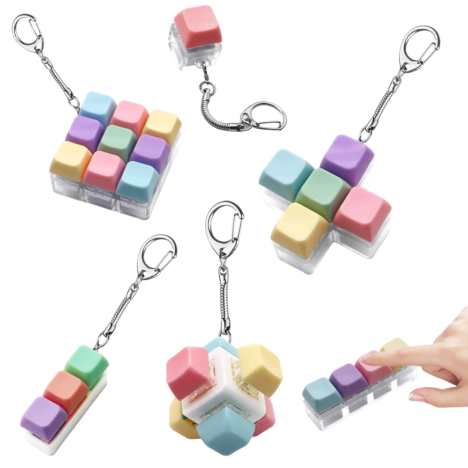 6Pcs Keyboard Fidget Toys, Portable Fidget Keyboard, Clicky Fidget Keyrings with Keychain, Multi-style Keyboard Fidgets for Stress Relief & Focus, Anxiety Stress Relief Toys for Adults