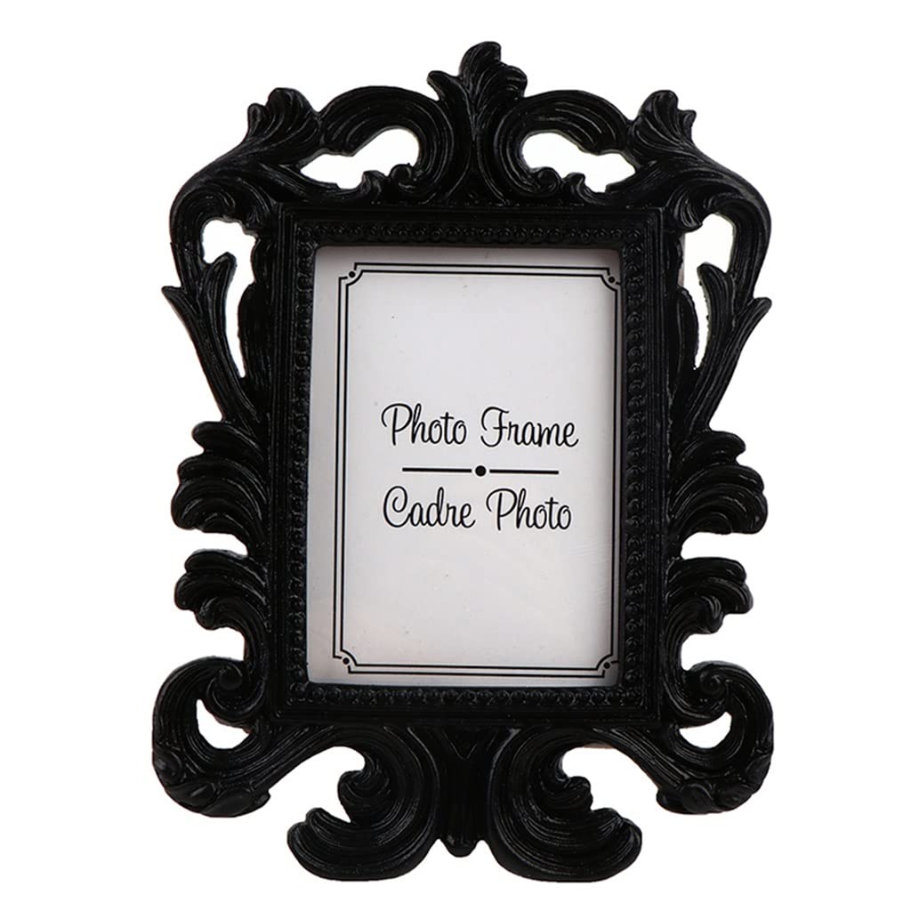 KLerDH Picture Frames, Decorative Flower Retro Photo Frame Wedding Home Decor Desktop Picture Classic Small(Svart)