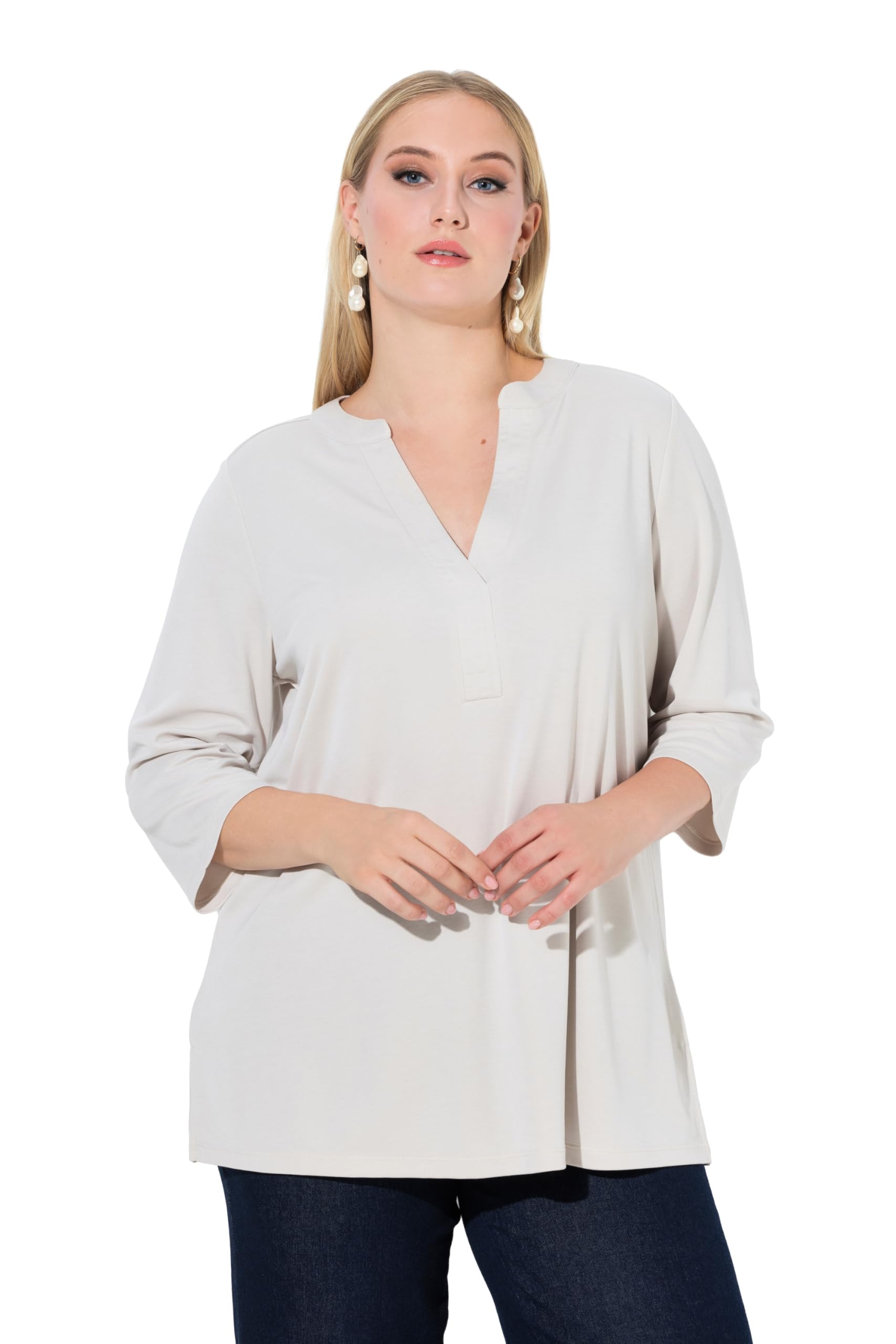 Ulla Popken Damen große Größen Übergrößen Plus Size Tunika-Shirt, A-Linie, Tunika-Ausschnitt, 3/4-Arm 846345