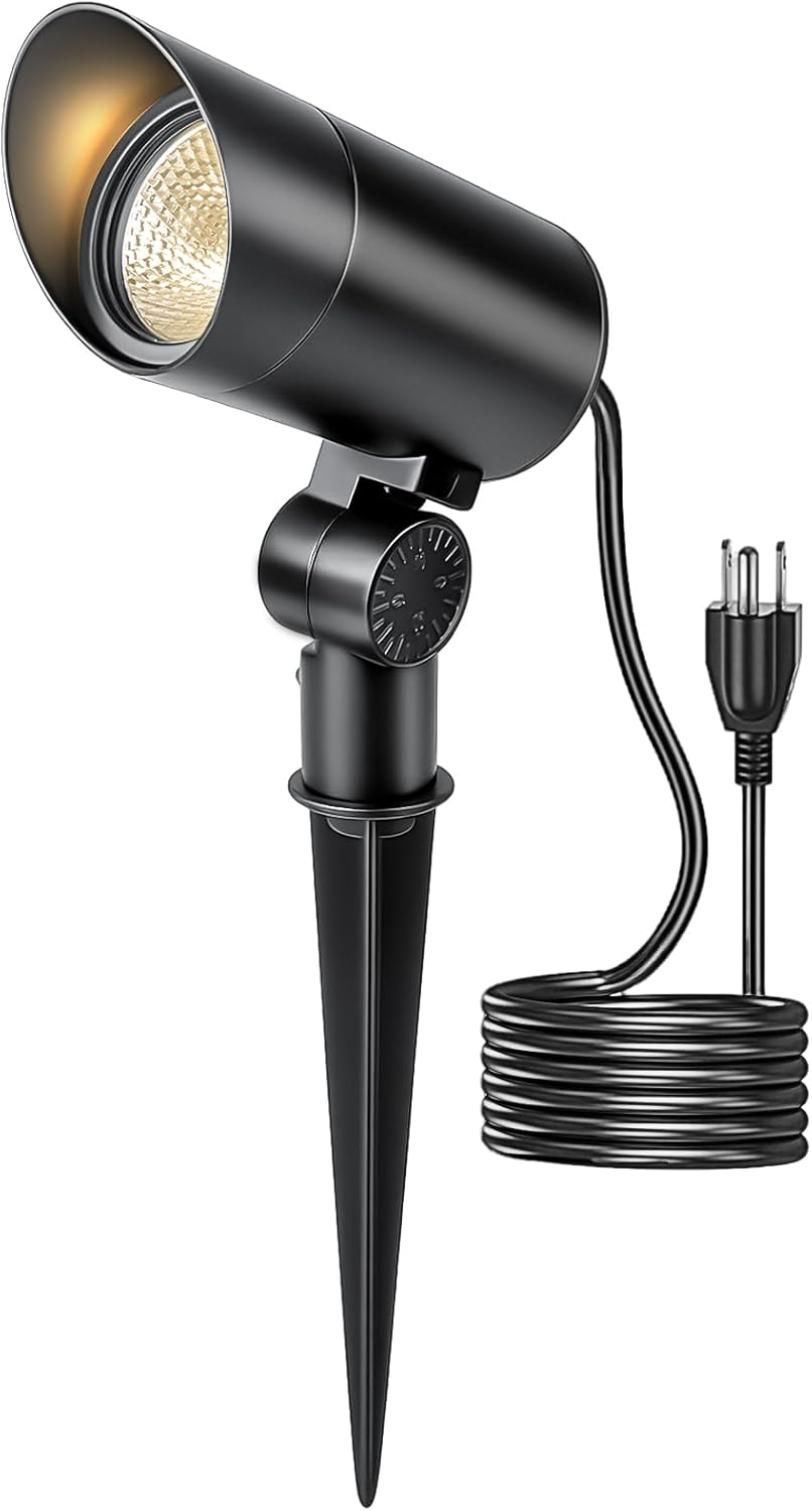 HIBOITEC 2 Pack 30W Outdoor LED Spot Lights 120V Plug in Flag Pole Light 3000LM 3000K Warm White Waterproof Landscape Spotlight for Yard Garden Tree Statue, 5.9 FT Cord with Plug