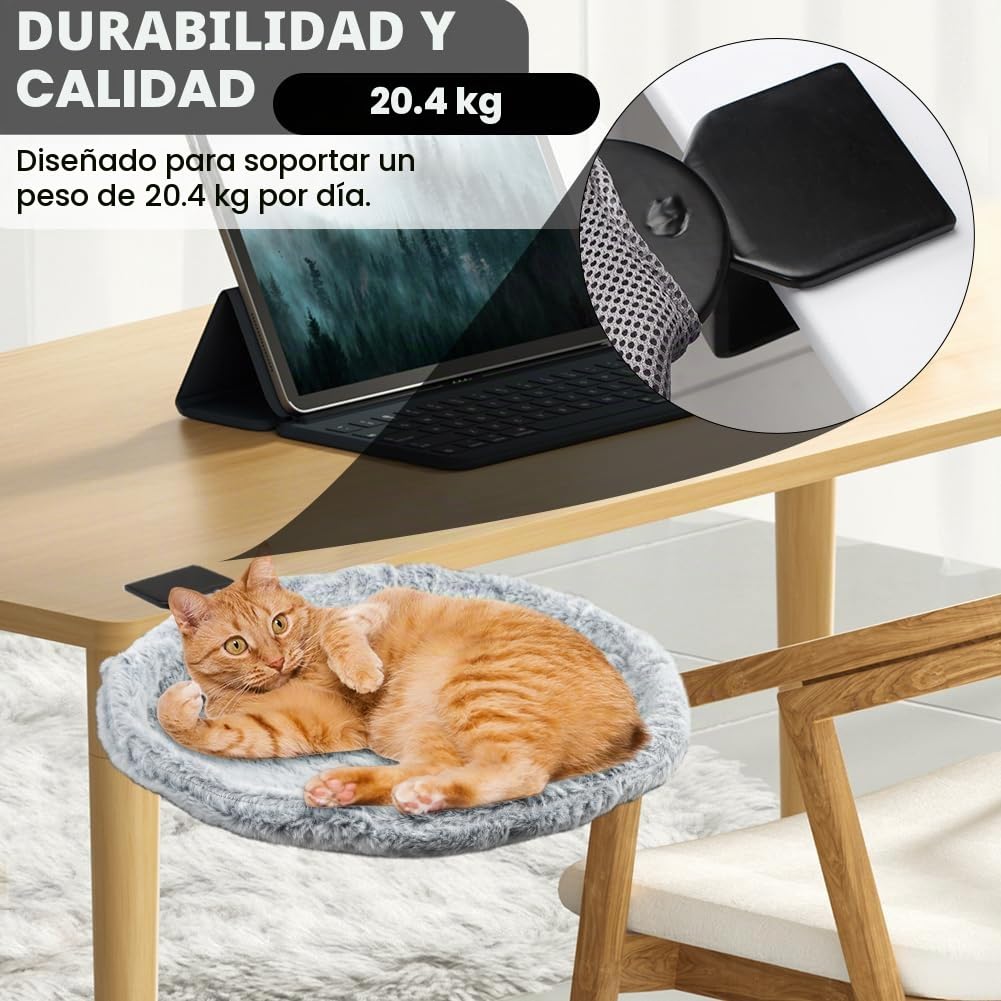 Percha de escritorio para gatos, hamaca cama de escritorio para gatos - capacidad de 20 kg, espacio de trabajo con abrazadera y tela lavable, diseño que ahorra espacio