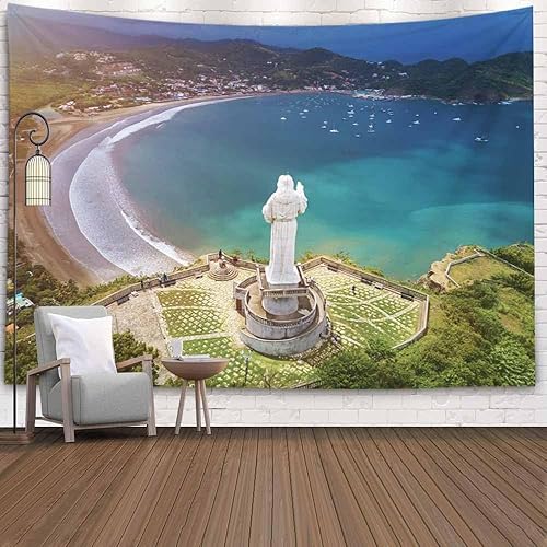 Fullentiart Tapiz para puerta, cortina para recorrido turístico, estatua de Jesús por encima de vista, tapiz de San Juan del Sur para niños, bonito