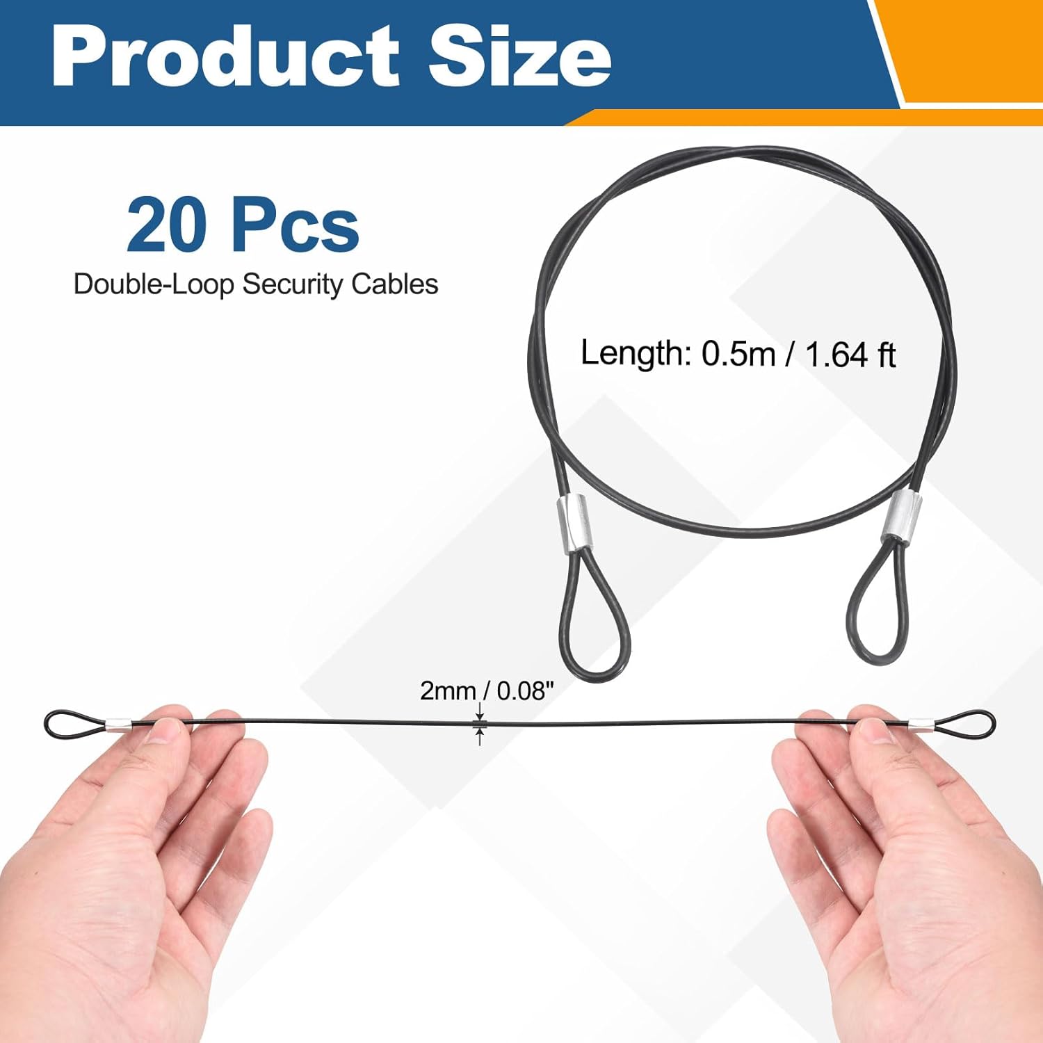 20 Pcs Security Cable Lock - Double Loop Cable (1.64 ft x 0.08 Inch) Vinyl Coated 304 Stainless Steel Safety Flexible Wire Rope Luggage Bike Anti-Theft Security Chain Lock, Black