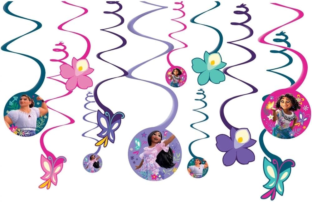amscan Encanto Spiral Hanging Decorations (Pack of 12) - Multicolor Cardstock - Eye-catching & Festive Decor - Ideal for Birthdays, Parties, & Home Celebrations