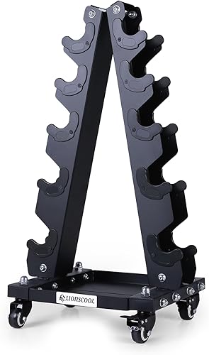 Miniatura 1 de LIONSCOOL Soporte para mancuernas de acero sólido de alta calidad, organizador portátil de almacenamiento de pesas con bandeja y ruedas opcionales,