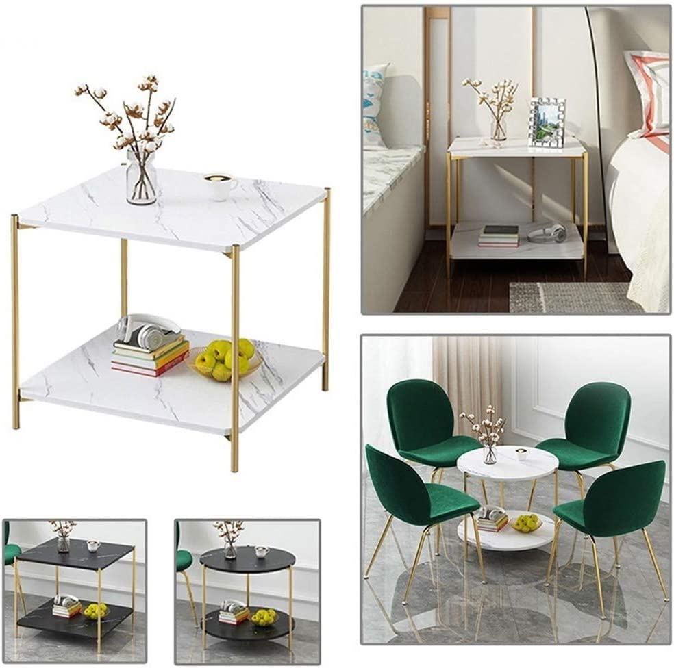 Table basse double couche avec plateau texture marbre et rangement - 5