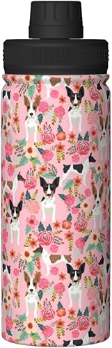Miniatura 9 de Botellas de agua deportivas aisladas al vacío de acero inoxidable de 18 onzas  Lindas ratas Terrier perro rosas flores tazas con tapa abatible,