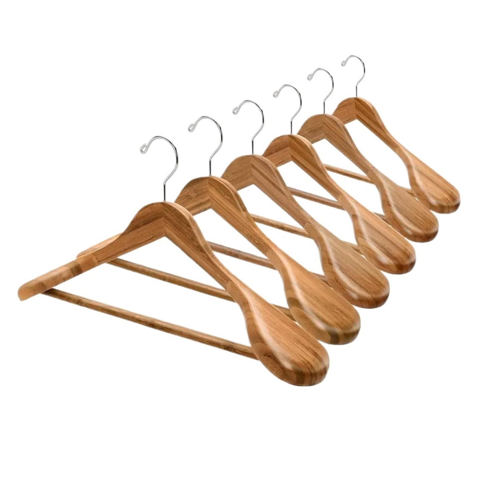 Kleiderbügel 6er-Pack natürliche Anzug-Kleiderbügel aus Holz mit breiter Schulter, Kleiderbügel Hosenstange, robuste Jacken-Kleiderbügel für Anzüge