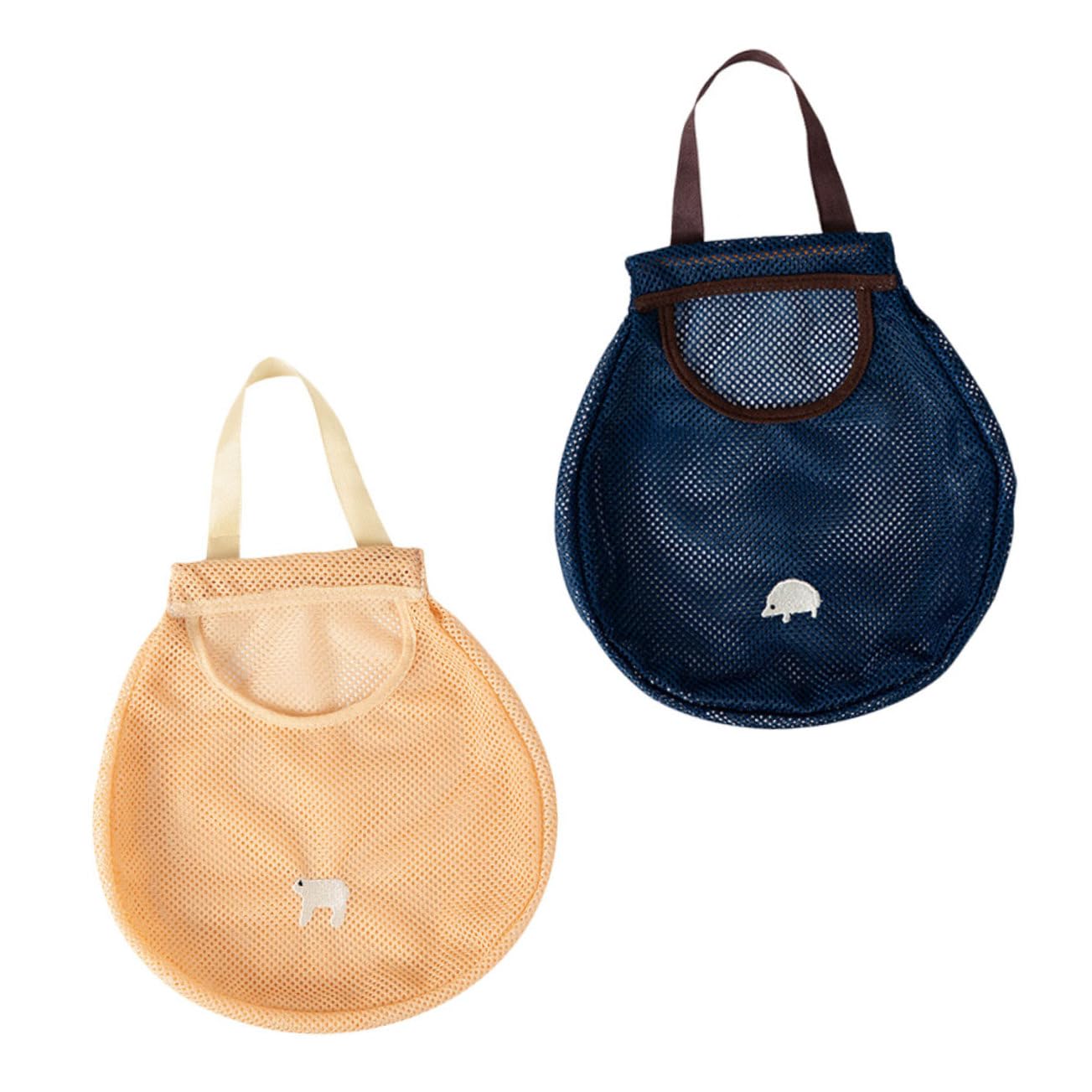 Unomor 2Pcs Hollowed out Mesh Tote Bags Hanging Pouch for Fruit Vegetable Storage Reusable Grocery Bags for Kitchen Shopping