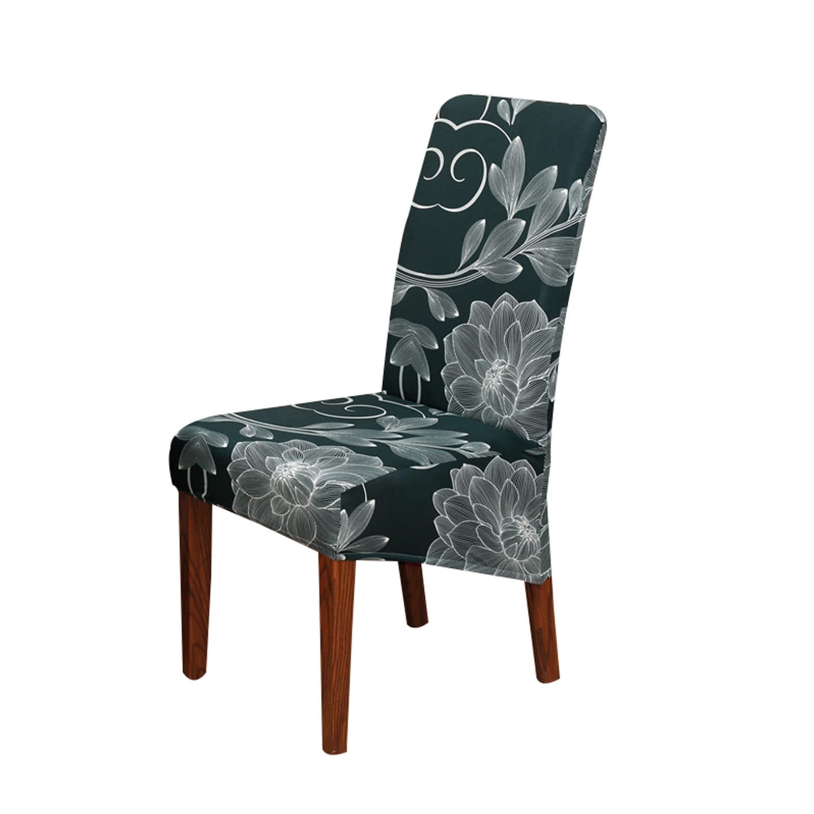 Chickwin Large High Back Dining Chair Covers, Leaf Print Chairs Slipcovers Set of 1 2 4 6 8, Elastic Stretch Chair Protectors for Dining Room, Kitchen, Hotel, Wedding (6 Pieces,White Leaves)