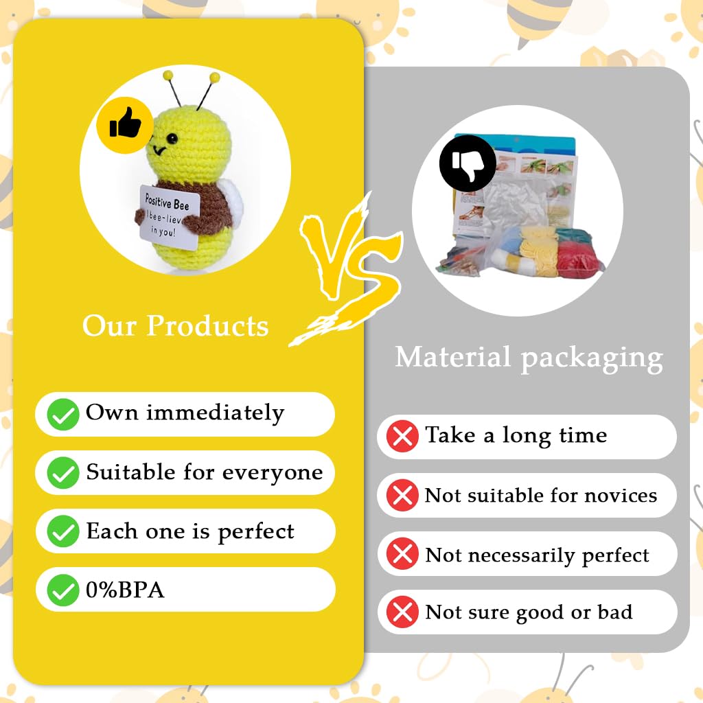 Zibuyu® Positive Bee Crochet Doll with Emotional Support Card Cheer Up Gift 2