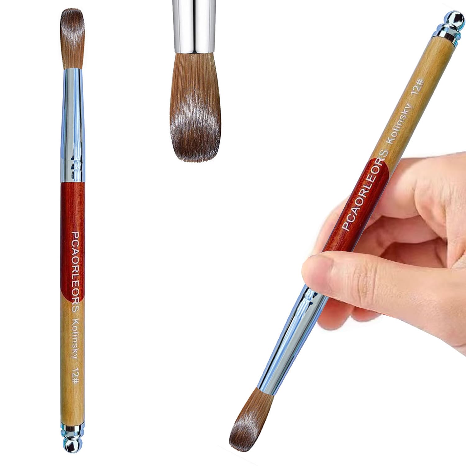 Kolinsky Pennello per Unghie in Acrilico con 100% Puro Visone e Manico in Legno, Pennello Professionale per Gel per Applicare l'Acrilico (#10)