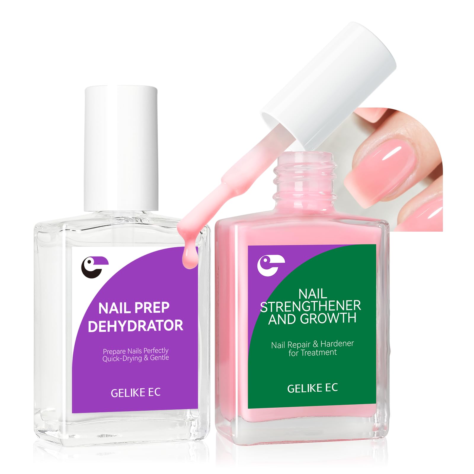 Nail Growth Treatment and Dehydrator Kit: Milky Pink 2-in-1 15ml Repair Kit for Weak Damaged Nails - Acid-Free Prep Protein Formula - Salon & Home Use